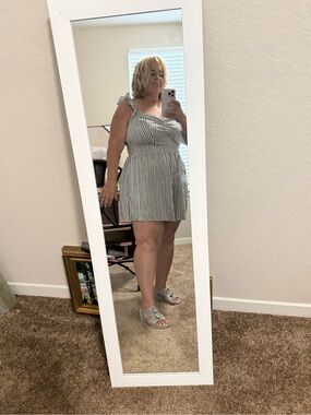 torrid Grey and White Striped Romper